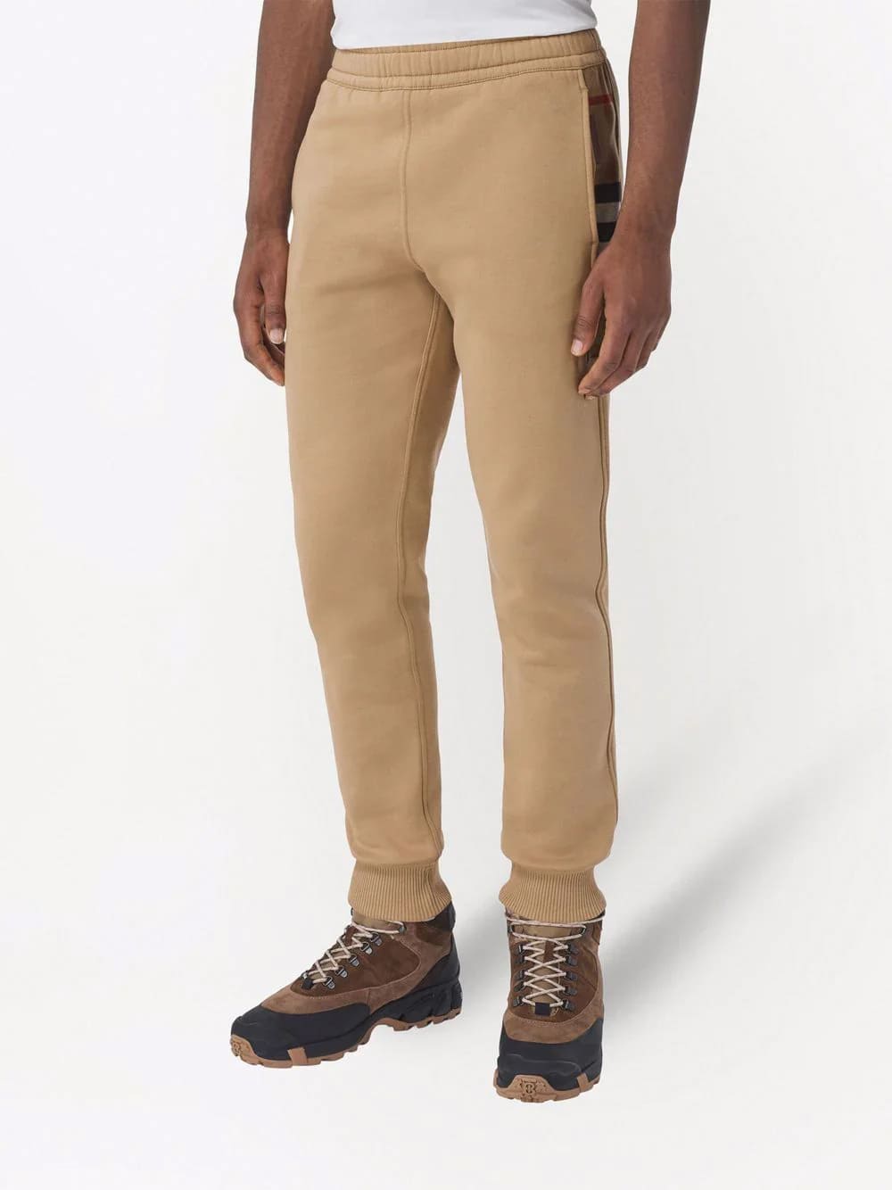 Burberry Check Panel Jogging Pants Camel Brown