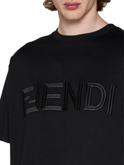 Fendi Embroidered FF Fendi Logo T-Shirt Black