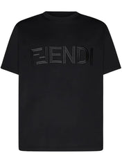 Fendi Embroidered FF Fendi Logo T-Shirt Black
