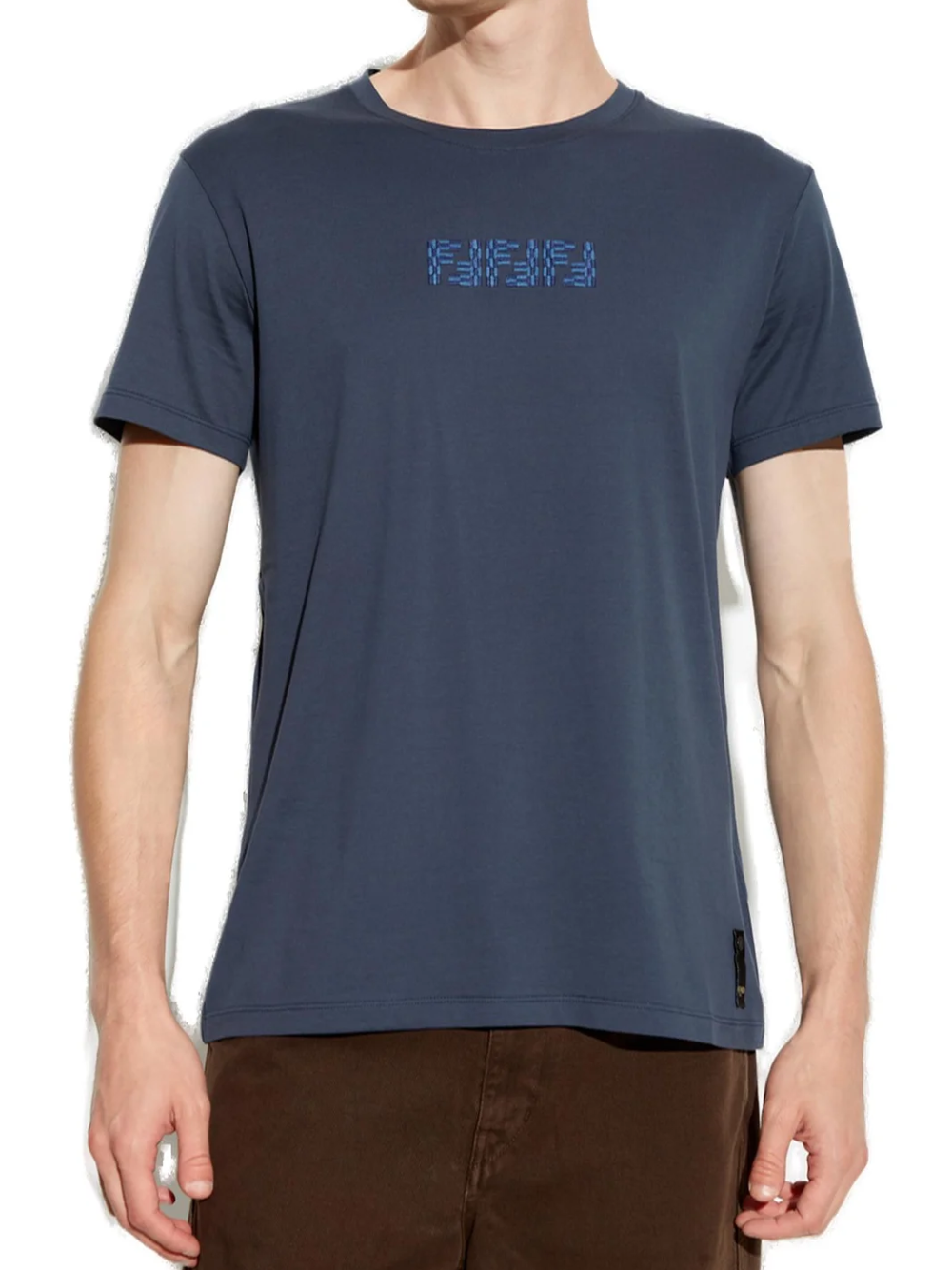 Fendi Embroidered FF Fendi Logo T-Shirt Navy Blue