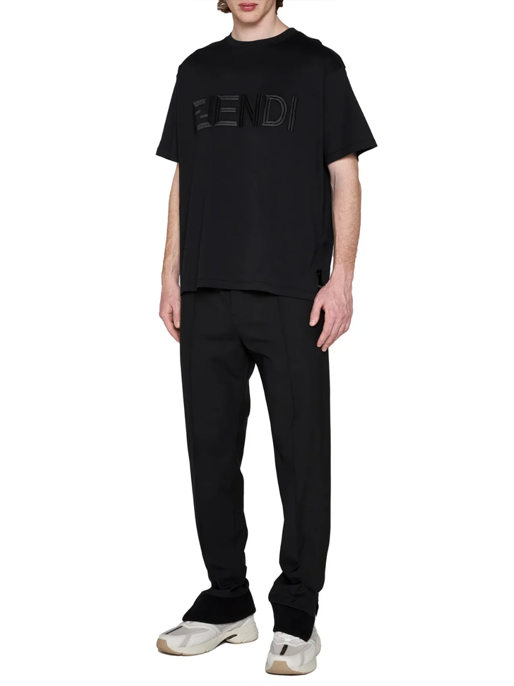 Fendi Embroidered FF Fendi Logo T-Shirt Black
