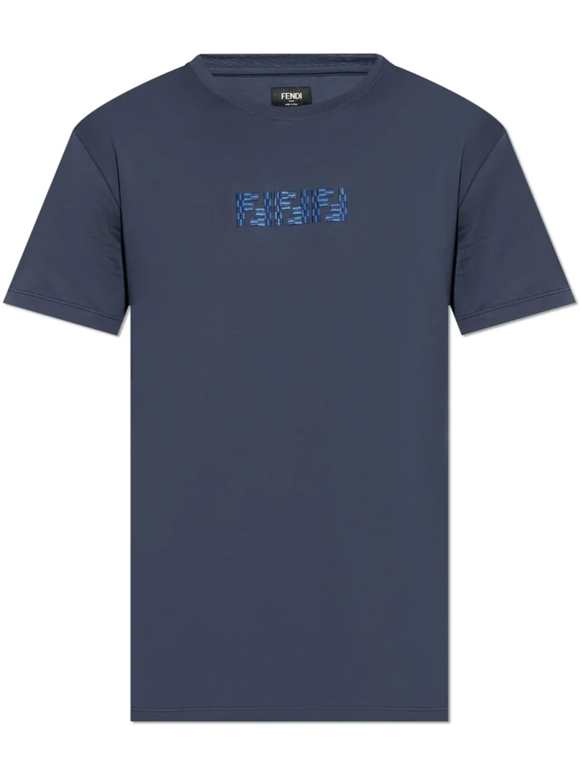 Fendi Embroidered FF Fendi Logo T-Shirt Navy Blue