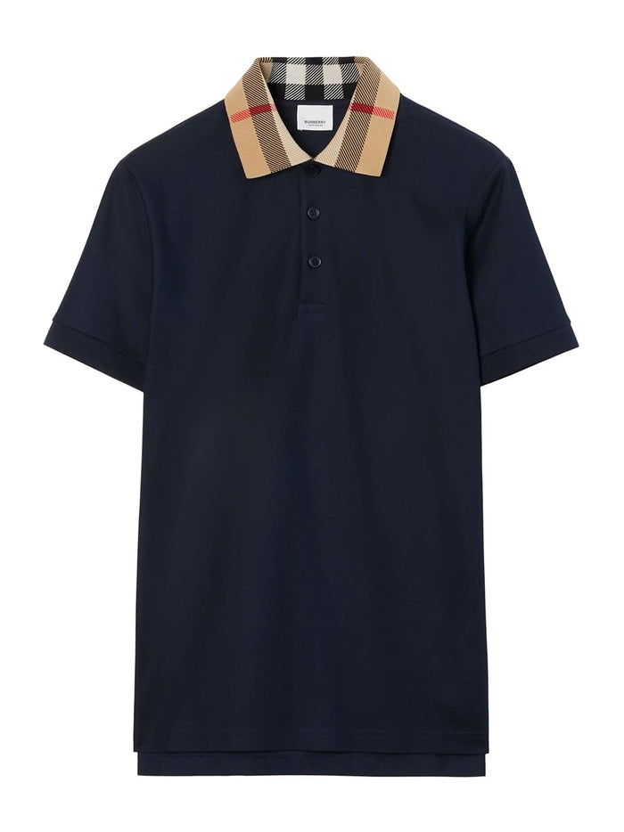 Burberry Vintage Check Print Collar Polo Shirt Navy blue