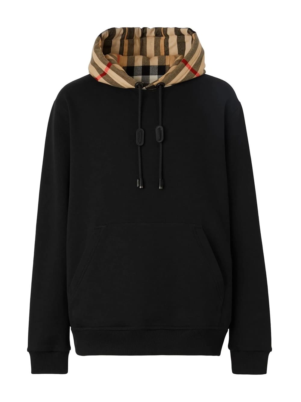 Burberry Check Trim Hooded Cotton Sweatshirt Black