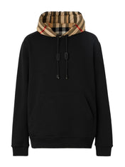 Burberry Check Trim Hooded Cotton Sweatshirt Black
