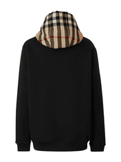 Burberry Check Trim Hooded Cotton Sweatshirt Black