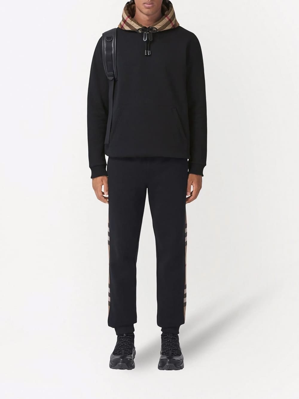 Burberry Check Trim Hooded Cotton Sweatshirt Black