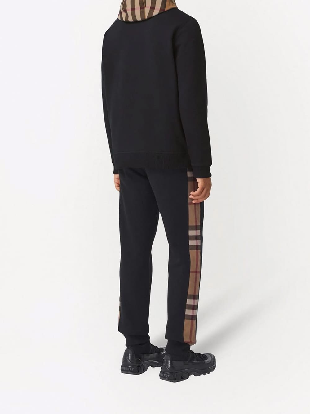Burberry Check Trim Hooded Cotton Sweatshirt Black