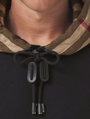 Burberry Check Trim Hooded Cotton Sweatshirt Black