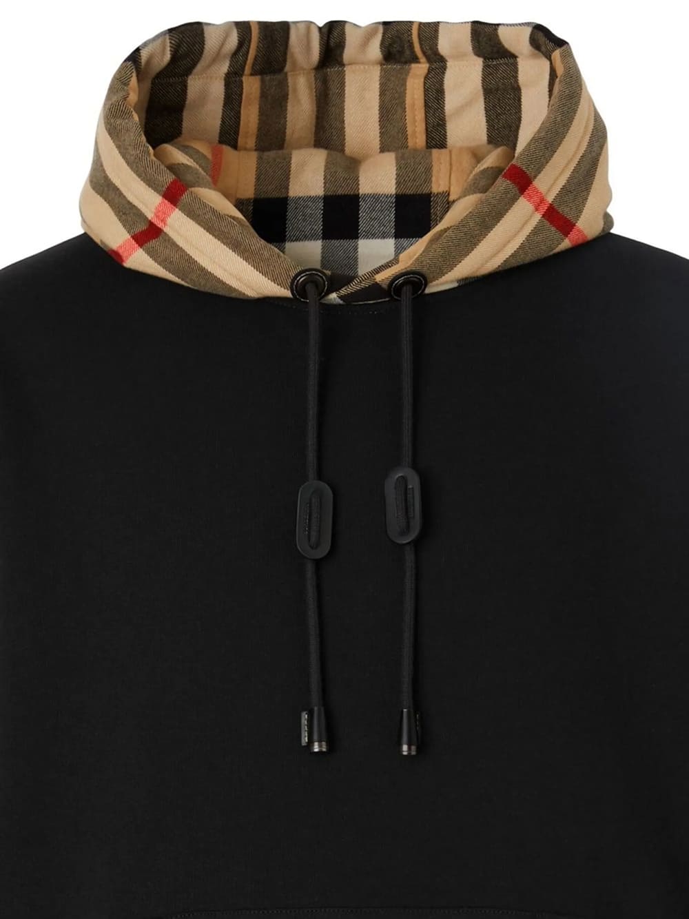 Burberry Check Trim Hooded Cotton Sweatshirt Black
