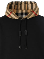 Burberry Check Trim Hooded Cotton Sweatshirt Black