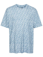 Fendi Fringed Effect FF Print Oversized T-Shirt Blue