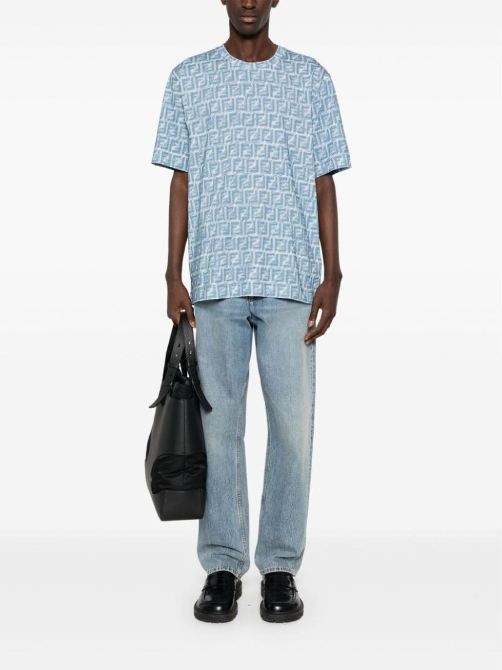 Fendi Fringed Effect FF Print Oversized T-Shirt Blue