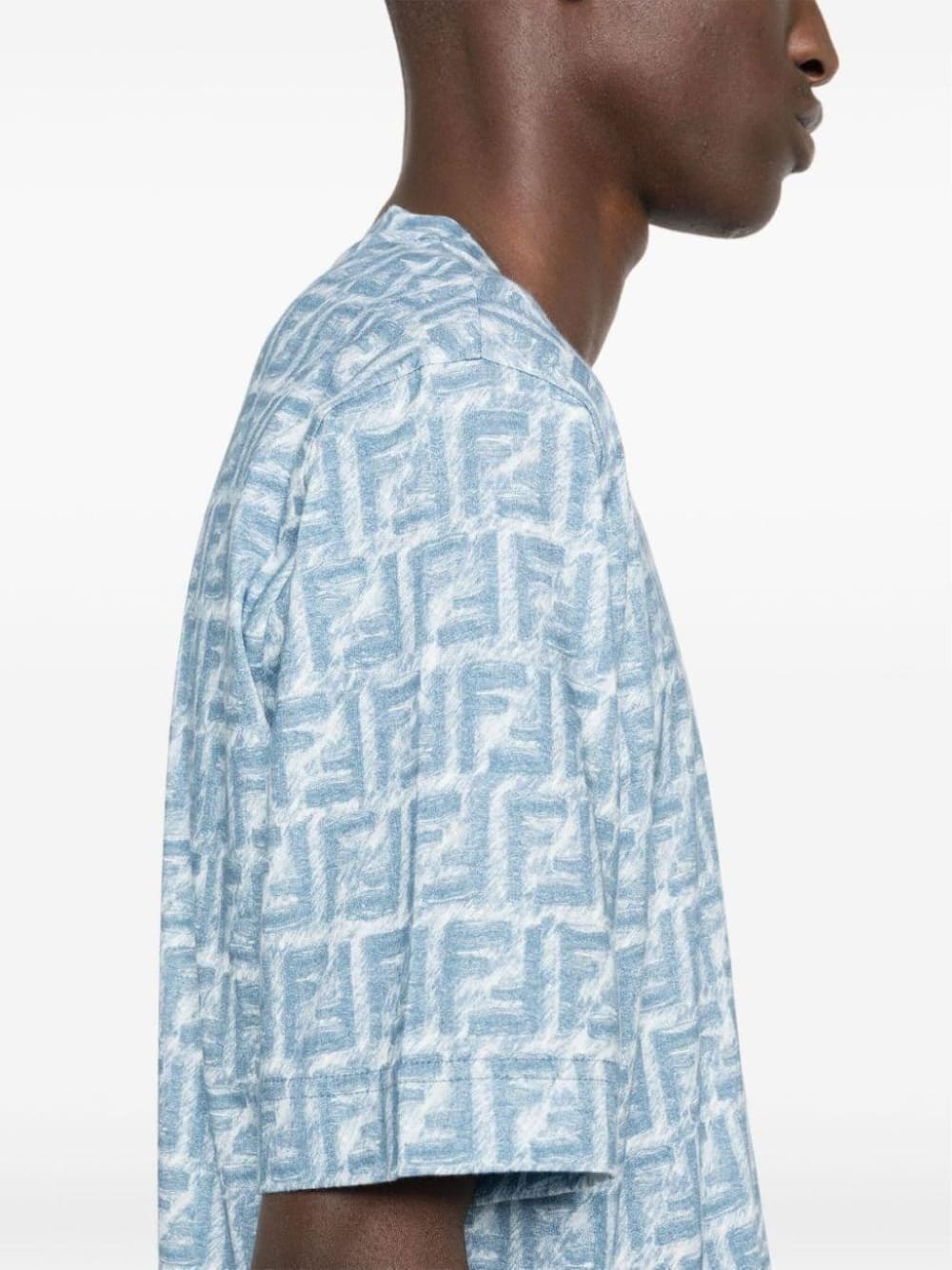 Fendi Fringed Effect FF Print Oversized T-Shirt Blue