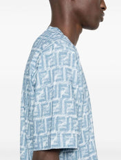 Fendi Fringed Effect FF Print Oversized T-Shirt Blue