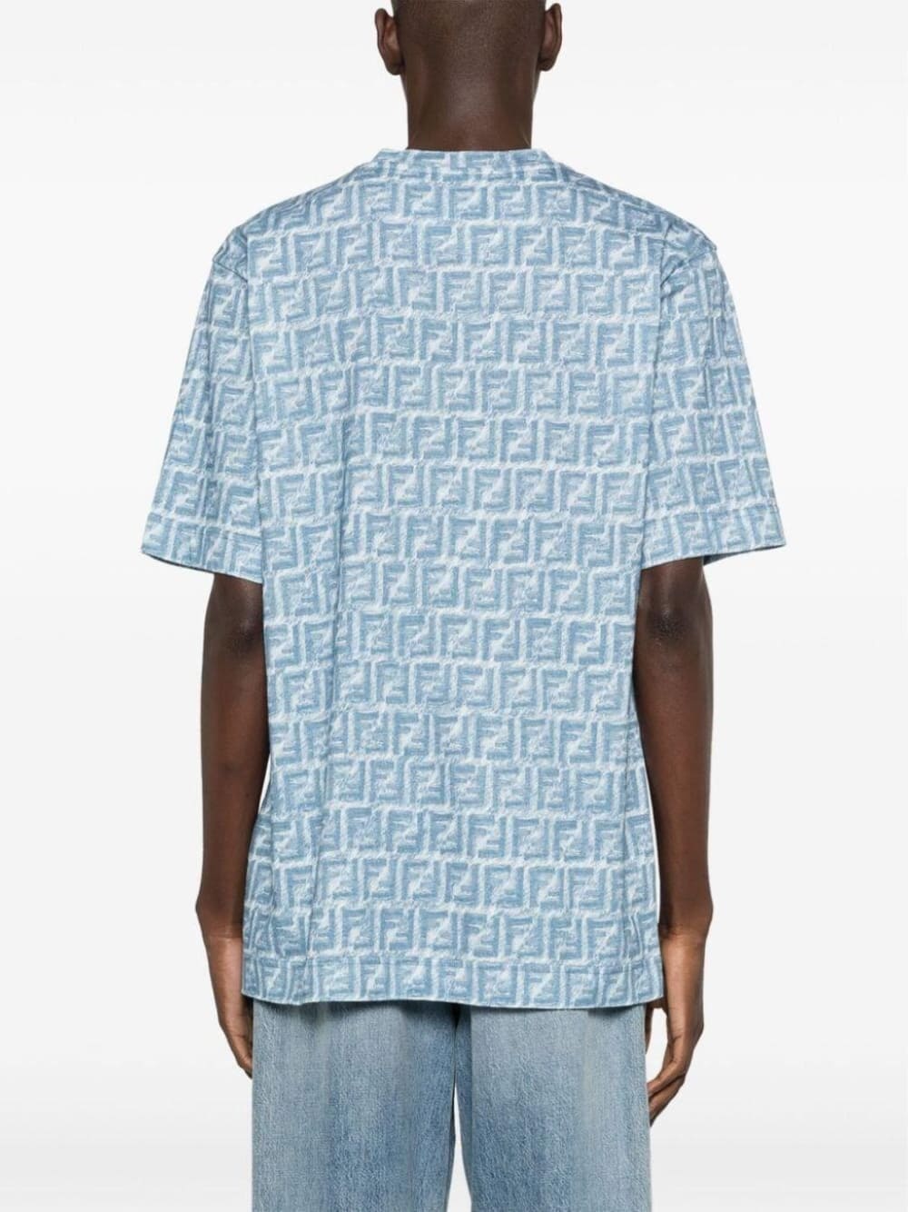 Fendi Fringed Effect FF Print Oversized T-Shirt Blue