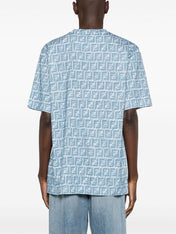 Fendi Fringed Effect FF Print Oversized T-Shirt Blue