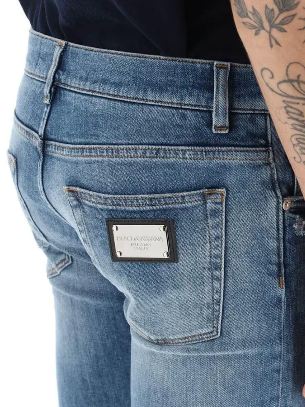 Dolce & Gabbana Logo Plaque Slim Fit Cotton Jeans