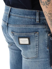 Dolce & Gabbana Logo Plaque Slim Fit Cotton Jeans
