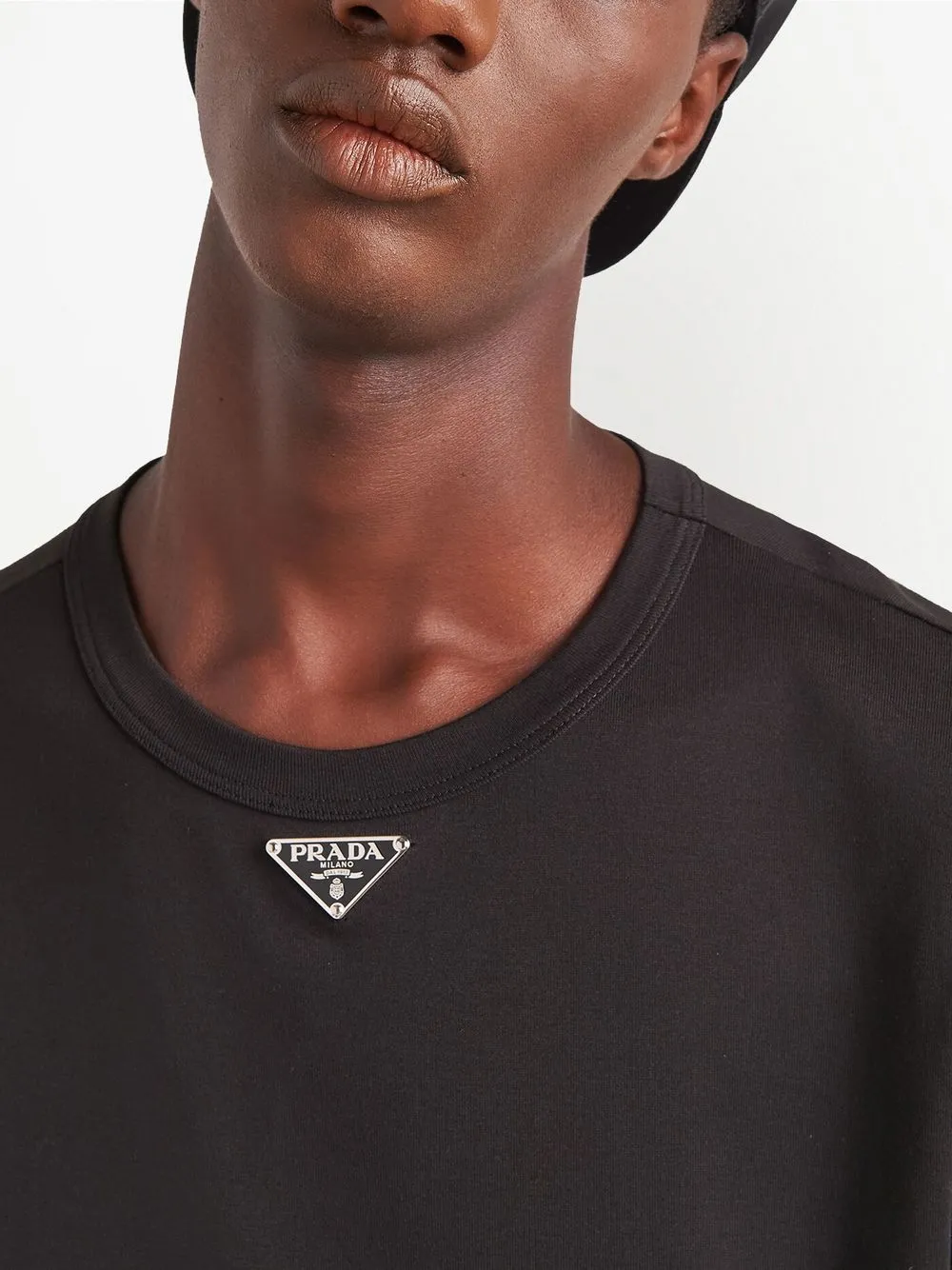 Prada Logo Plaque Cotton T-Shirt Black