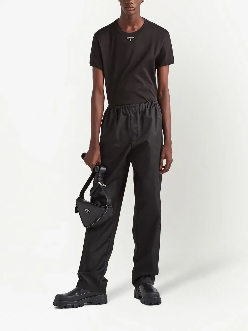 Prada Logo Plaque Cotton T-Shirt Black