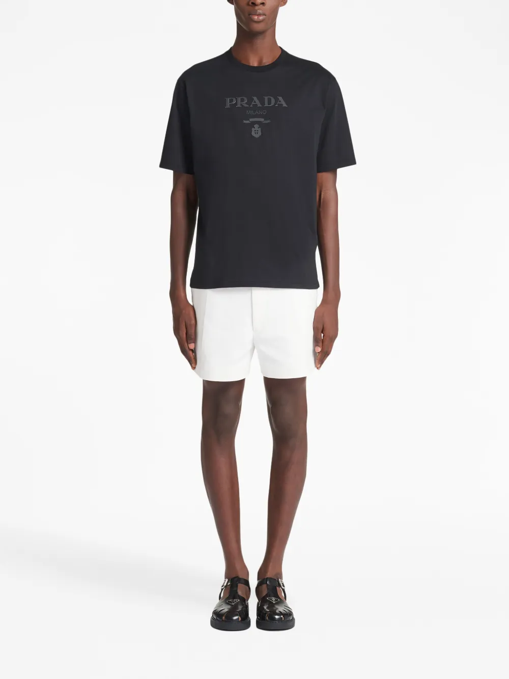 Prada Raised-Logo Cotton T-Shirt Black