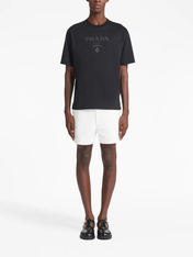 Prada Raised-Logo Cotton T-Shirt Black