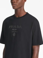 Prada Raised-Logo Cotton T-Shirt Black
