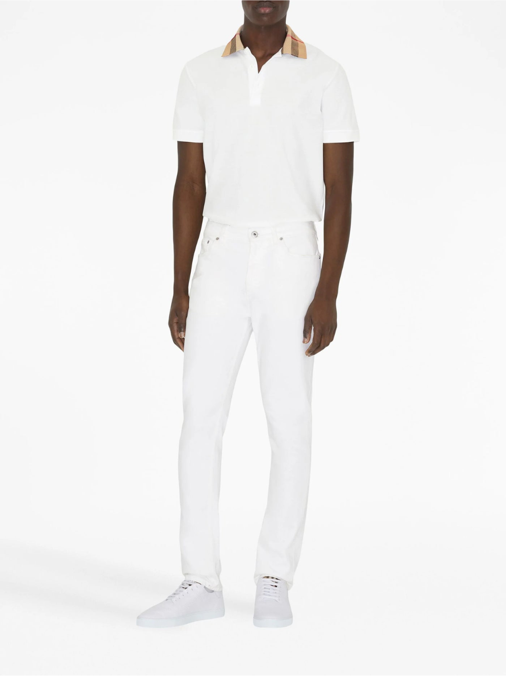 Burberry Vintage Check Print Collar Polo Shirt White