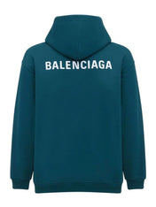 Balenciaga Logo Embroidered Hooded Sweatshirt Teal