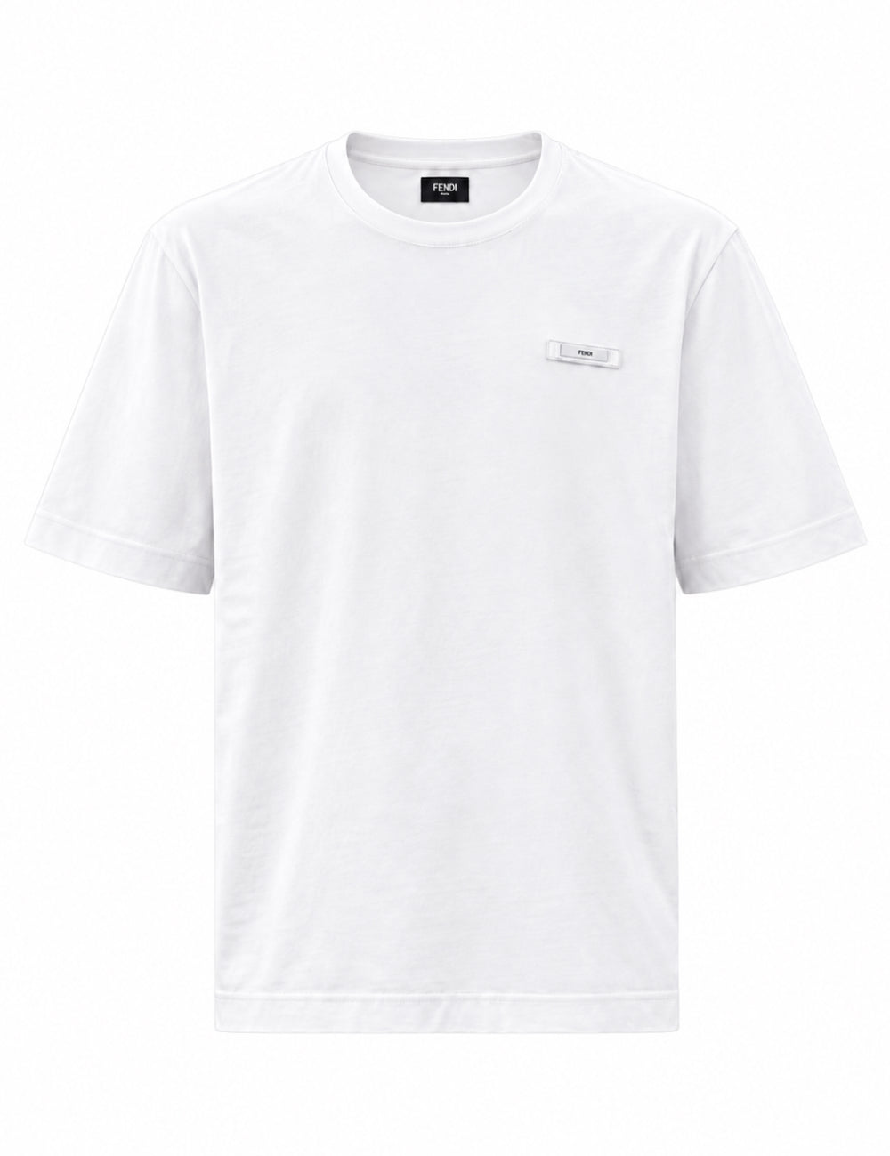 Fendi Logo Patch Crewneck T-Shirt White | FY0936 AQJE