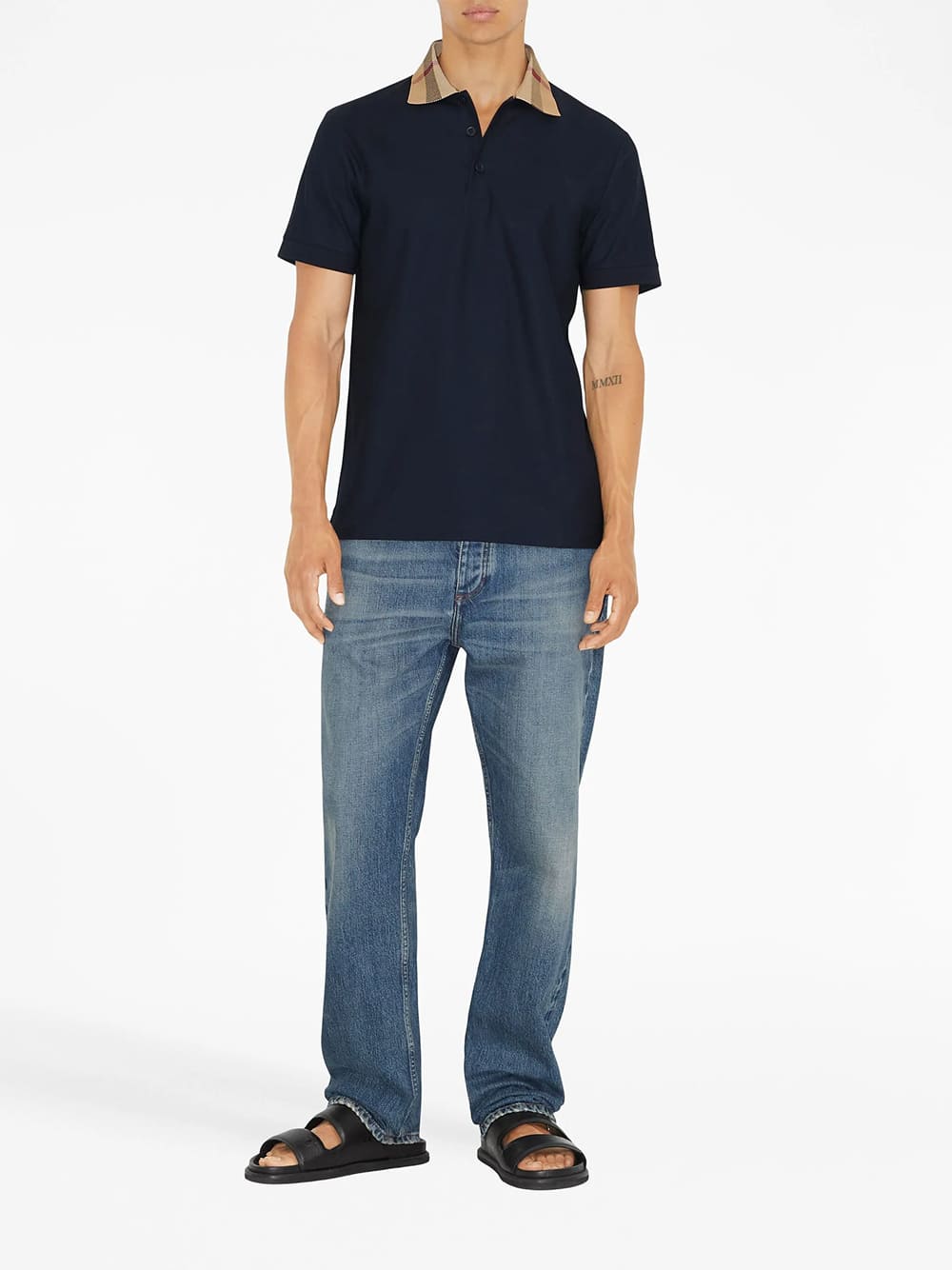 Burberry Vintage Check Print Collar Polo Shirt Navy blue