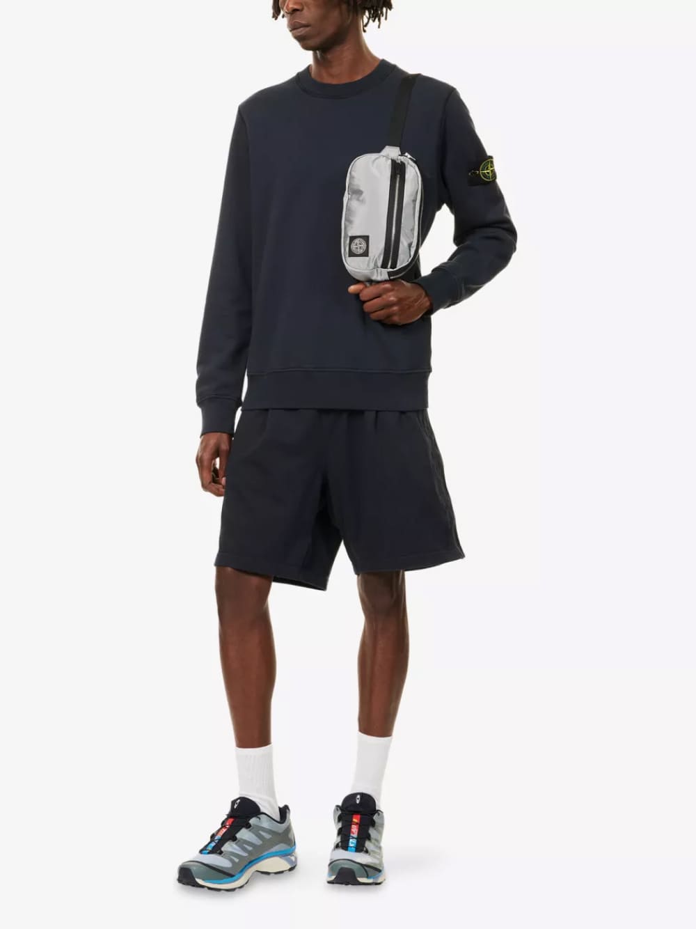 Stone Island Logo Patch Cotton Sweatshirt Navy
