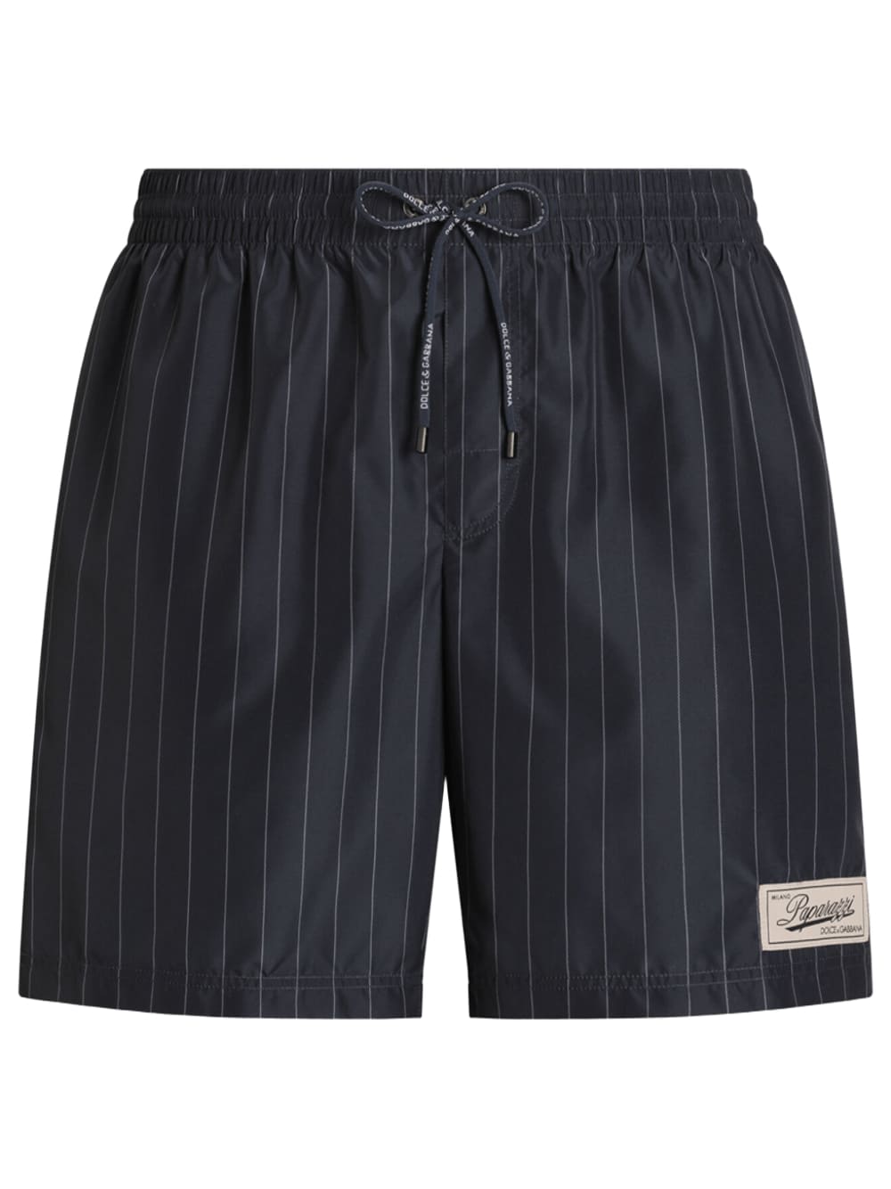 & Paparazzi Logo Patch Pinstripe Swim Shorts