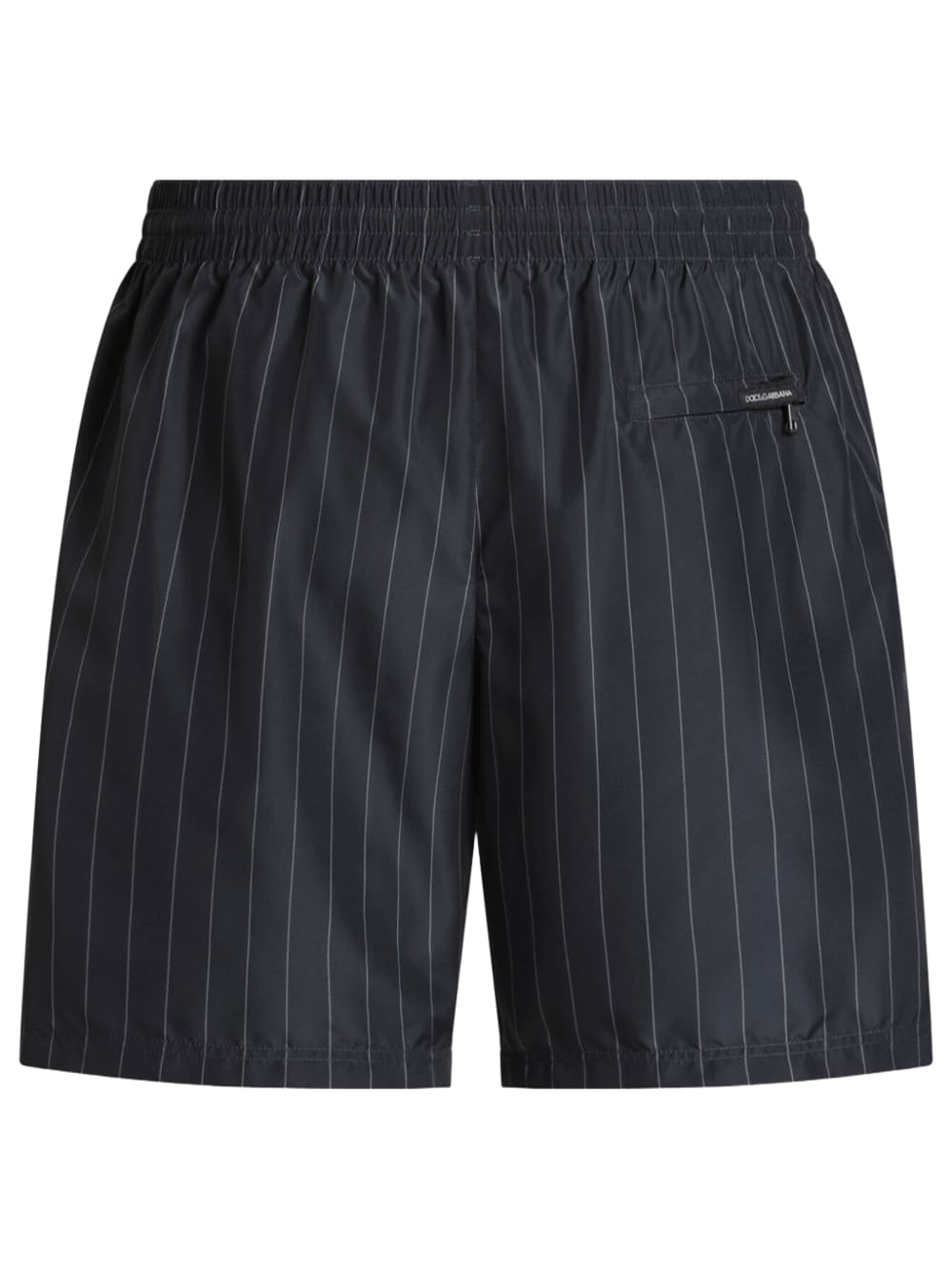 Dolce & Gabbana Paparazzi Logo-Patch Pinstripe Swim Shorts