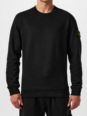 Stone Island Logo Patch Cotton Sweatshirt Black