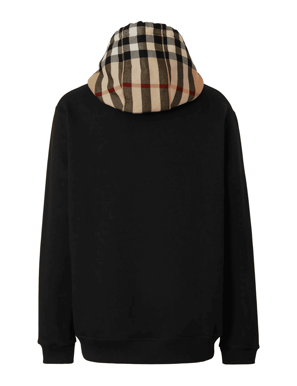 Burberry Check Trim Hooded Cotton Sweatshirt Black