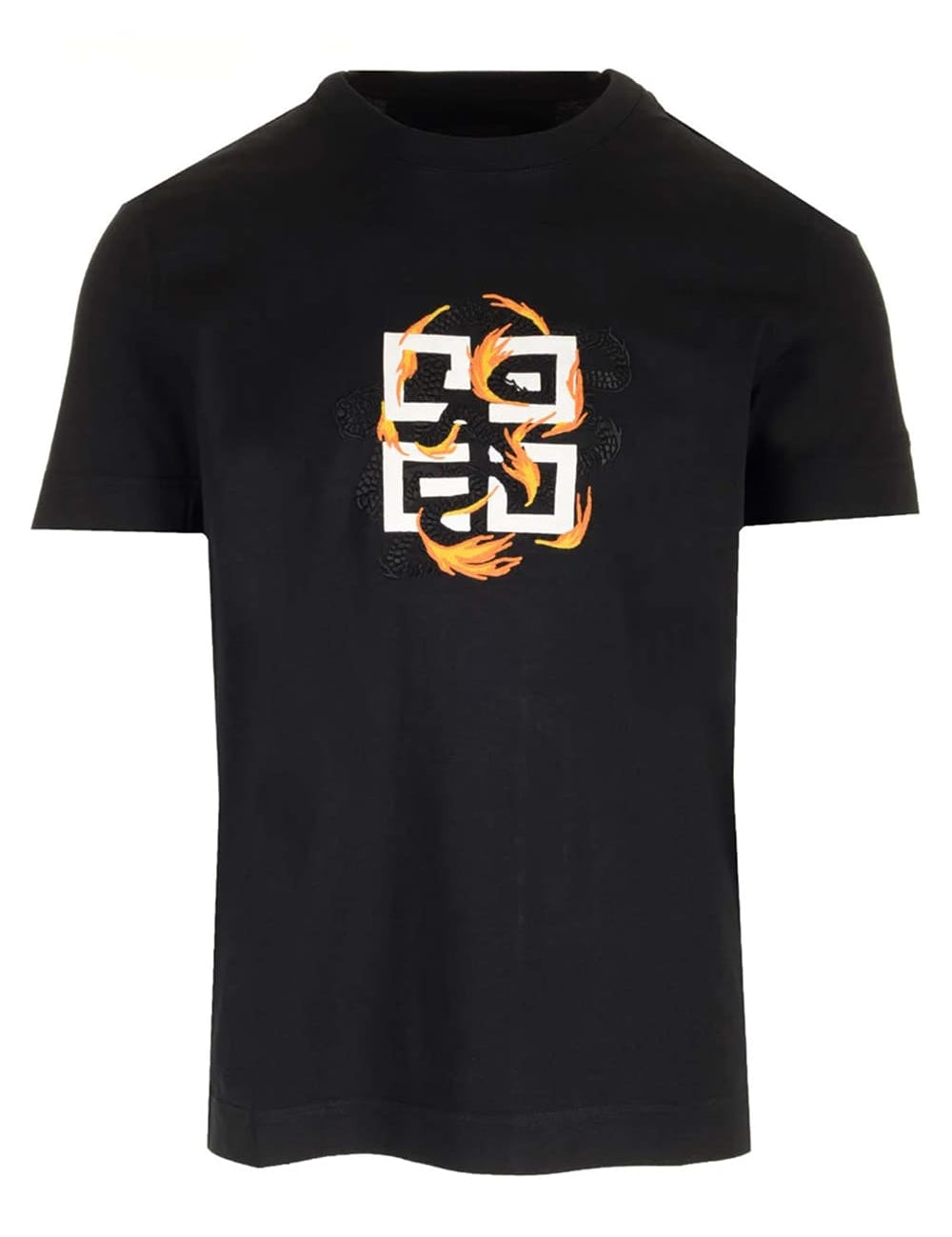 Givenchy 4G Dragon Flames Fire  Logo Cotton T-shirt Black