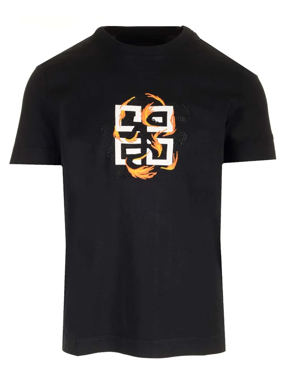 Givenchy 4G Dragon Flames Fire  Logo Cotton T-shirt Black