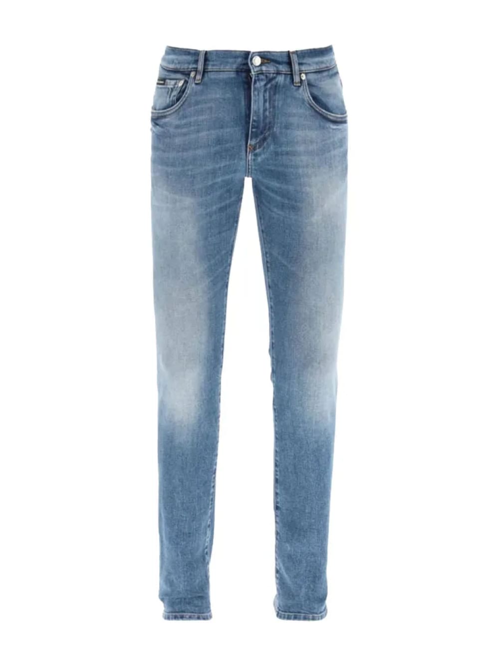& Logo Plaque Skinny Fit Cotton Jeans