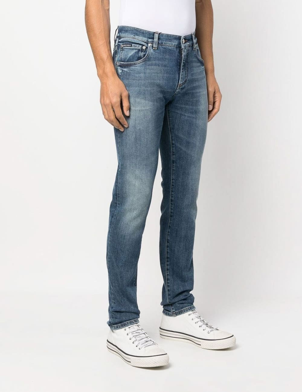 Dolce & Gabbana Logo Plaque Slim Fit Cotton Jeans
