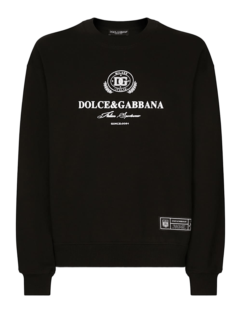 Dolce & Gabbana Logo Flock Cotton Sweatshirt Black