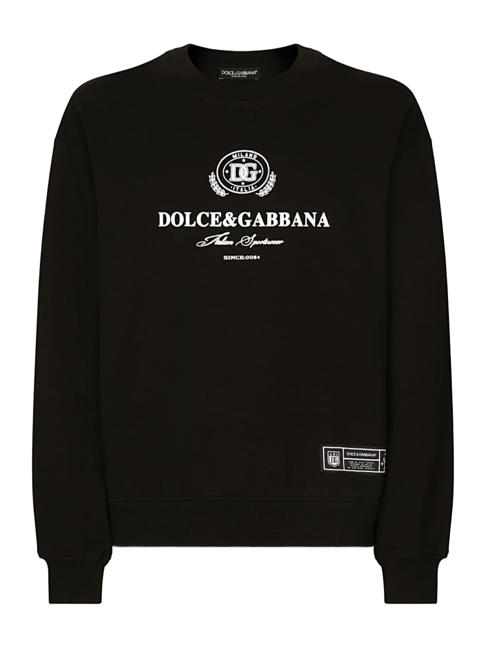 Dolce & Gabbana Logo Flock Cotton Sweatshirt Black