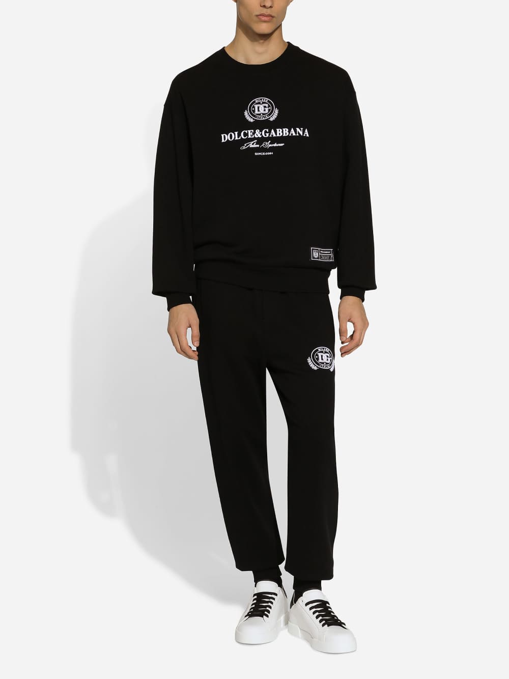 Dolce & Gabbana Logo Flock Cotton Sweatshirt Black