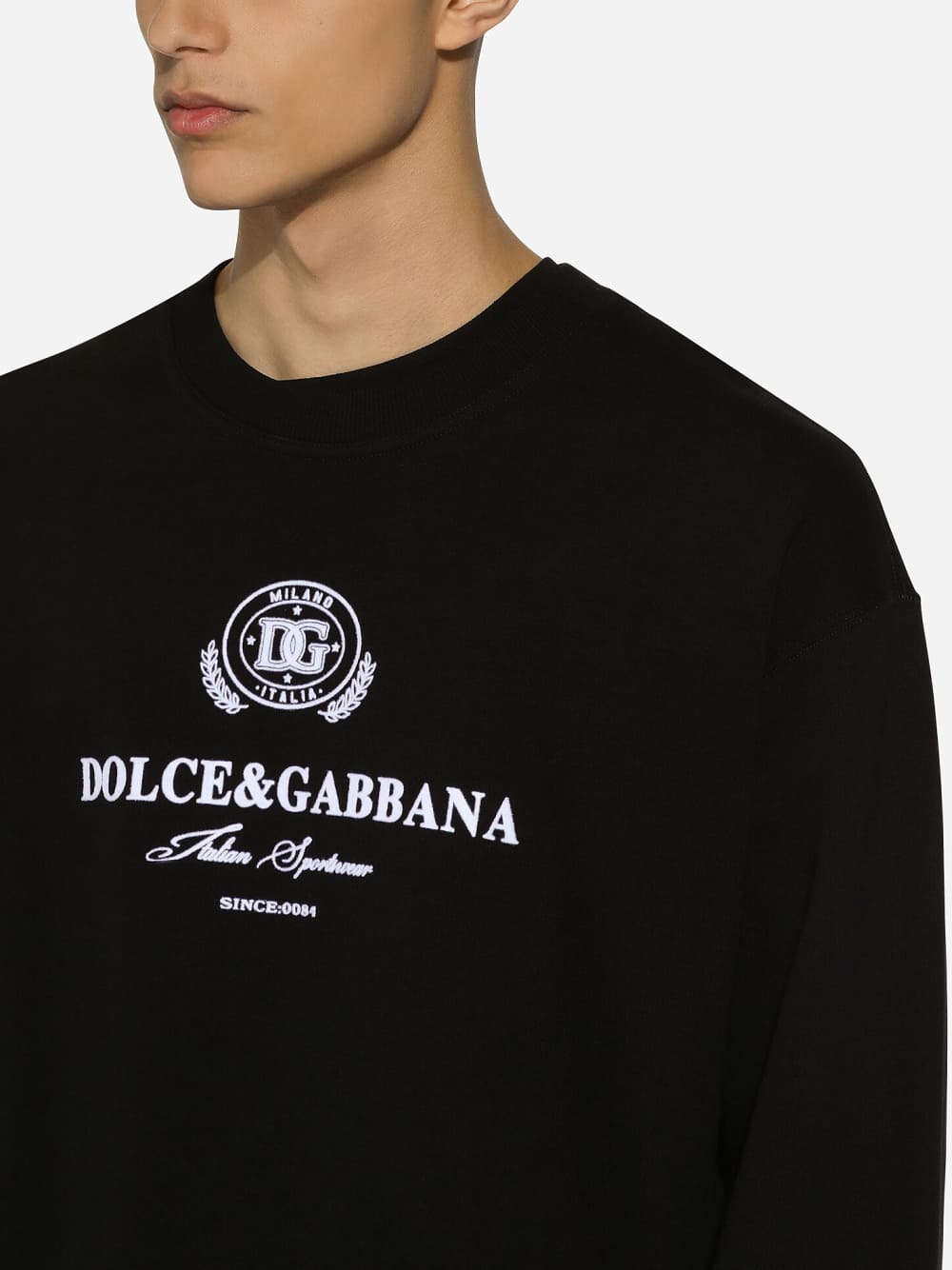 Dolce & Gabbana Logo Flock Cotton Sweatshirt Black