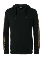 Fendi Felpa Logo-Trim Hooded Sweatshirt Black