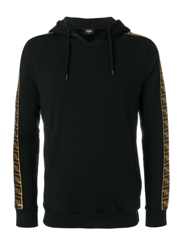 Fendi Felpa Logo-Trim Hooded Sweatshirt Black