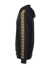 Fendi Felpa Logo-Trim Hooded Sweatshirt Black