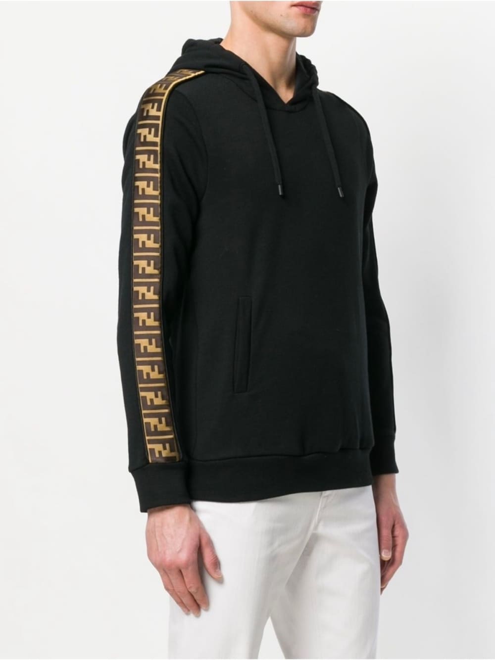 Fendi Felpa Logo-Trim Hooded Sweatshirt Black