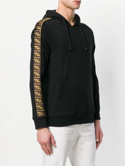 Fendi Felpa Logo-Trim Hooded Sweatshirt Black